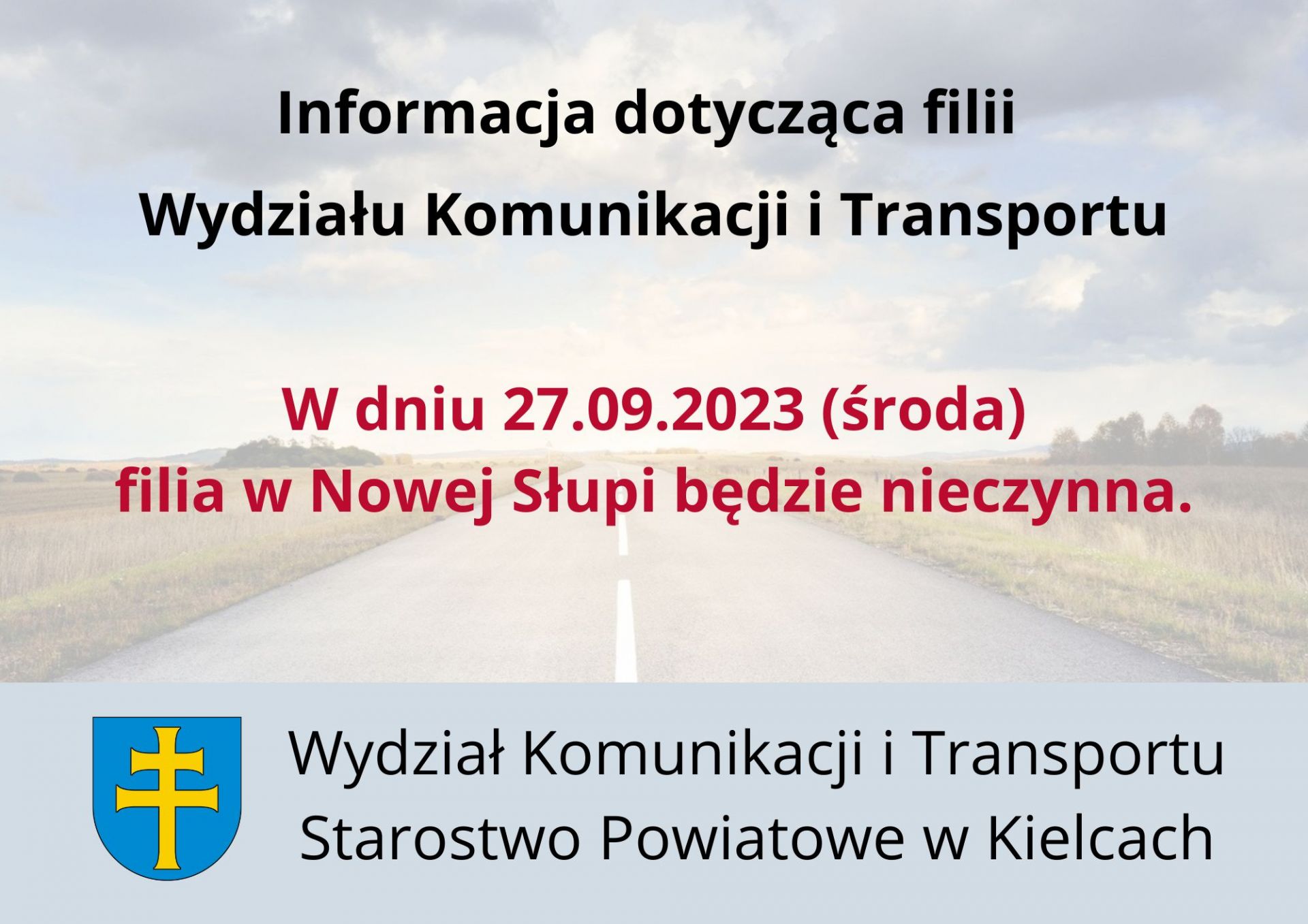 Filia w Nowej Słupia nieczynna w dniu 27.09.2023r.